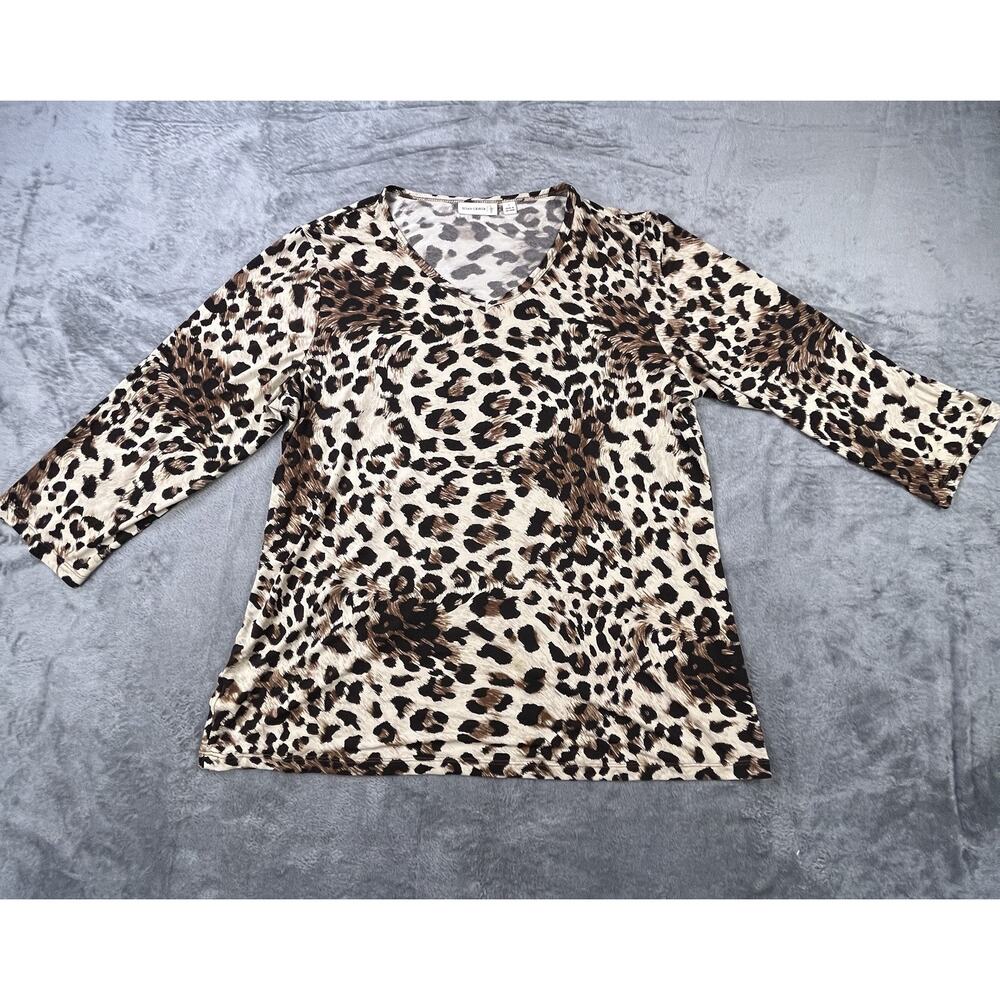 Susan Graver Top Large Liquid Blouse Animal Print Leopard Cheetah Stretch Loose